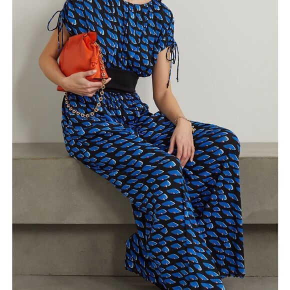 Diane Von Furstenberg Andra Mesh Woven Jumpsuit - Picture 1 of 9